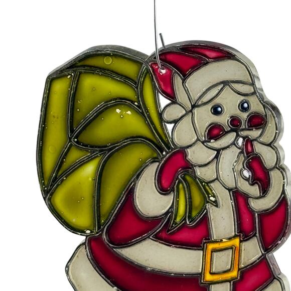Vintage Faux Stained Glass Ornament Lot Santa Train Christmas Suncatcher Retro - Picture 9 of 13